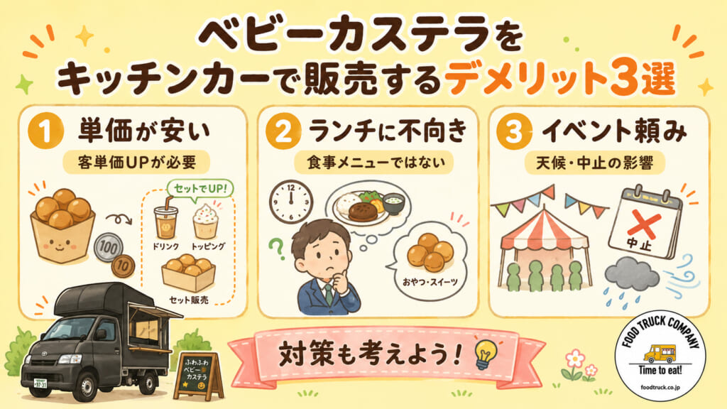 キッチンカーでベビーカステラを販売するデメリット3選