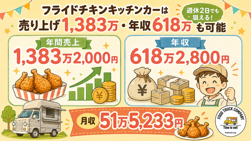 フライドチキンキッチンカーは売り上げ1,383万・年収618万も可能