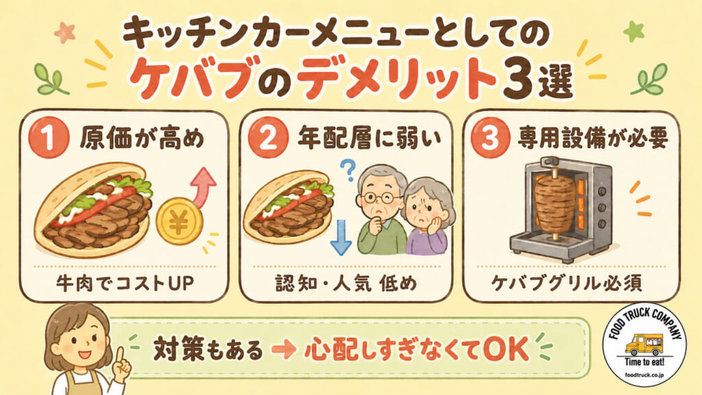 キッチンカーメニューとしてのケバブのデメリット3選