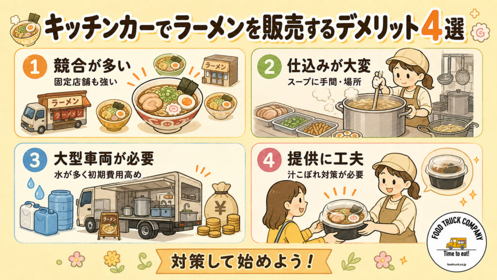 キッチンカーでラーメンを販売するデメリット4選