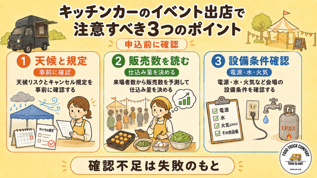 キッチンカーのイベント出店で注意すべき3つのポイント