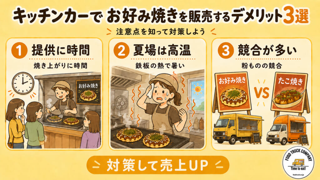 キッチンカーでお好み焼きを販売するデメリット3選