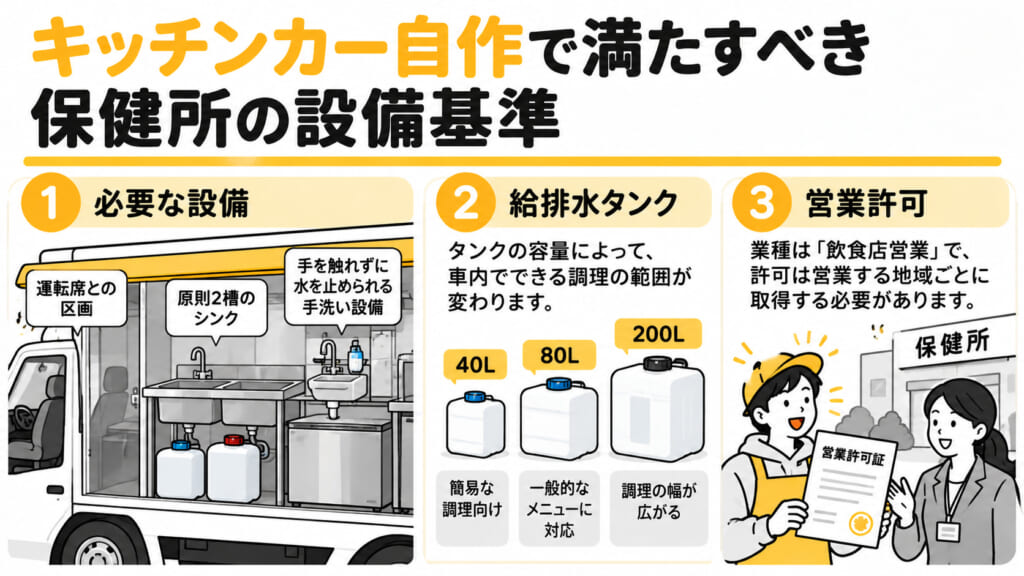 キッチンカー自作で満たすべき保健所の設備基準