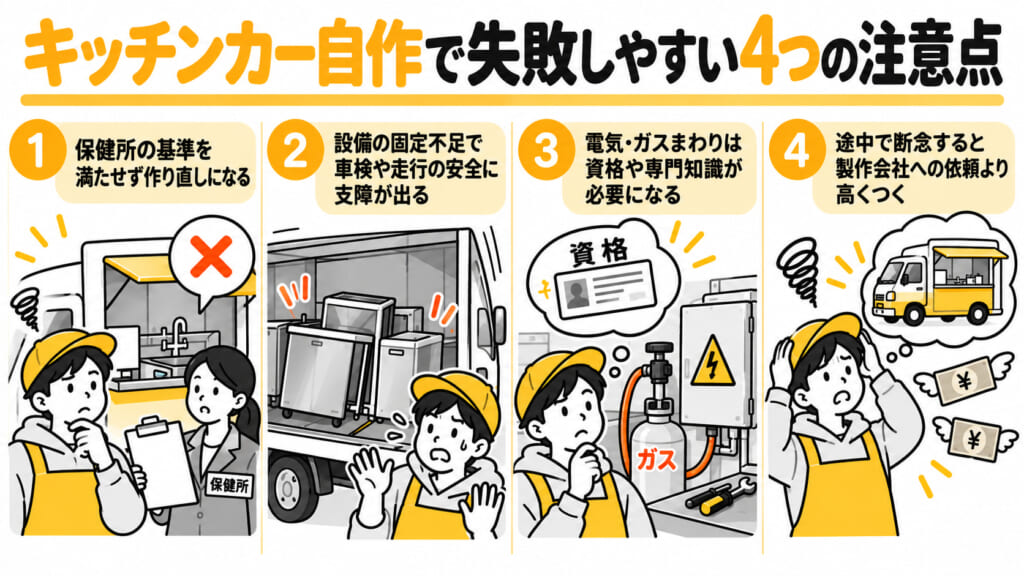 キッチンカー自作で失敗しやすい4つの注意点